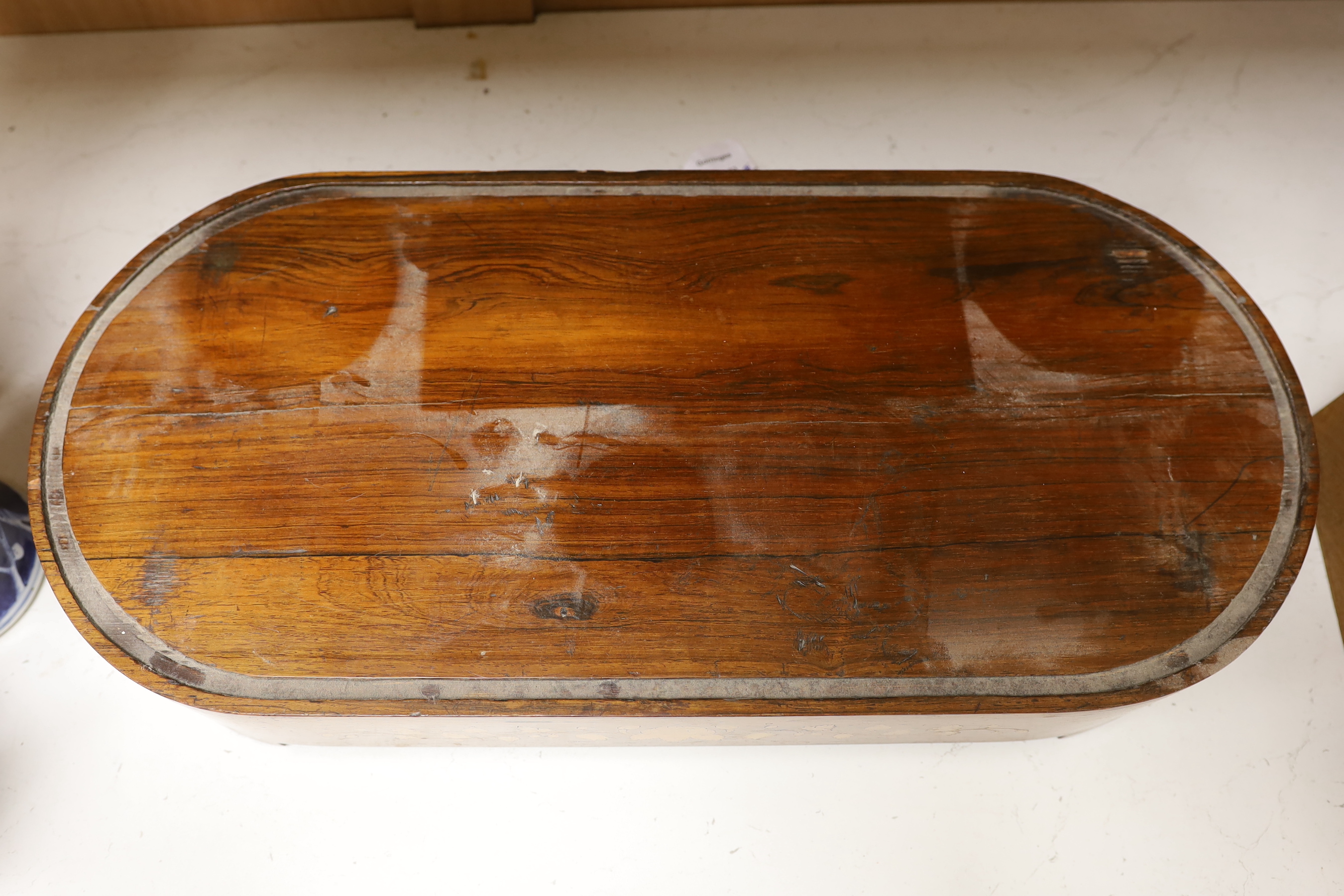 A Victorian marquetry and rosewood clock plinth, 60cm wide